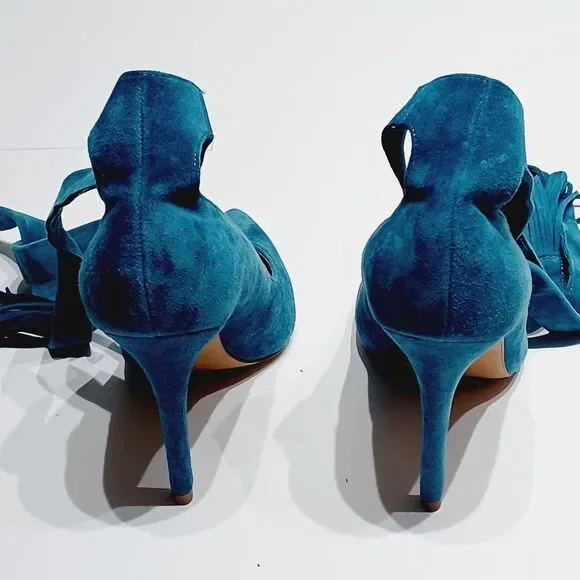 Vince Camuto Blue Suede Ankle Wrap Heels Size 7 - Picture 5 of 7